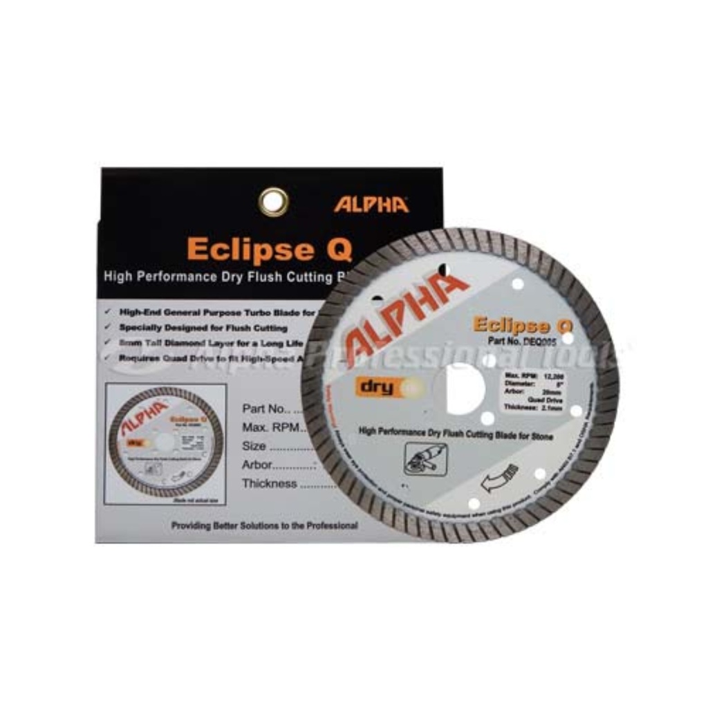 Alpha Eclipse Q High Performance Dry Flush Cutting Blade for Stone (6" Diameter, 20 mm Arbor)