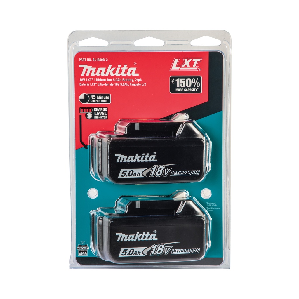 LXT®, Battery, Li-Ion, For Use With Makita 18V Cordless Tools, 5.0 Ah, 18.0 Voltage (2-pack)