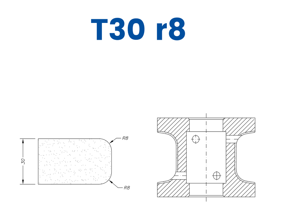 SC41D096 30mm Eased Top & Bottom r8 Line 40 - (Bore 22 Fitting) Profile T30 r8 Zenith Position 1 Standard Kit (all materials)
