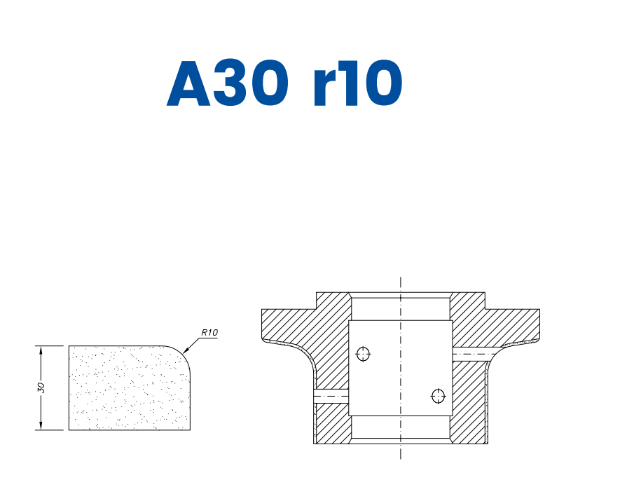 SC61008 30mm r10 Round Edge (⅓ Radius) Line 60 - (Bore 35 Fitting) Profile A30 r10 Zenith Position 1 Standard Kit (all materials)