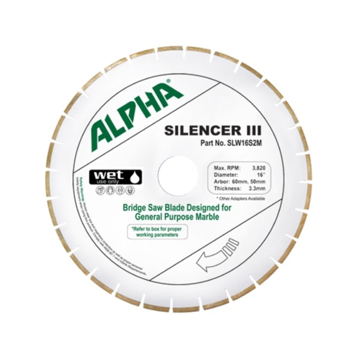 [SLW16S2M] Alpha 16" Silencer III Premium Bridge Saw Blade for Marble