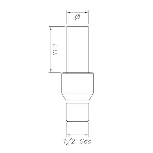 [SA01540] SA01540 INCREMENTAL CROWN WITH EXTENSION Ø18 - H55 - M10 LEFT *donatoni* ½" Gas