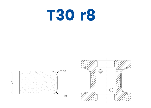 [SC4XD096] SC4XD096 30mm Eased Top & Bottom r8 Line 40 - (Bore 22 Fitting) Profiles T30 r8 XtraFine Position 3X Standard Kit (all materials)
