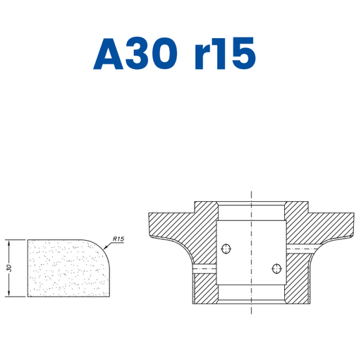 [SCE62009] SCE62009 30mm Half Bullnose Line 60 - (Bore 35 Fitting) Profile A30 r15 EHS Position 2 EHS Kit (all materials, high speed)