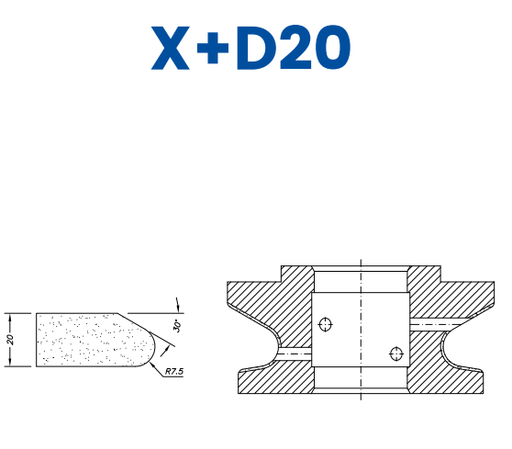 [SCE61108] SCE61108 20mm Knoll Line 60 - (Bore 35 Fitting) Profile X+D20 EHS Position 1 EHS Kit (all materials, high speed)