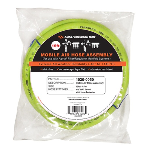 [1030-0058] Alpha Professional Tools Mobile Air Hose 35’ (1/2” NPT Swivel)