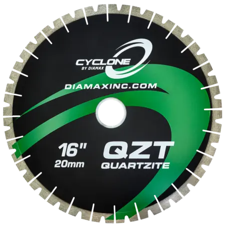 [SCQ21620] Diamax Cyclone QZT Quartzite Blade - 16" Wet Bridge Saw Blade for Engineered Stone, Granite, Quartzite and Marble - 50/60mm Arbor Size - 20mm x 3.3mm Segment - 1800 RPM